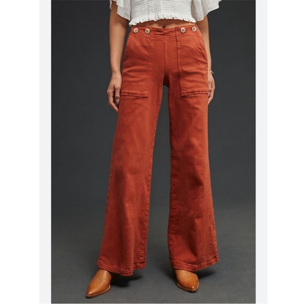 Pilcro Wide Leg Cargo Pants in Rust